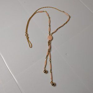 Gold Tone And Pink Necklace 20.5 Inches Long